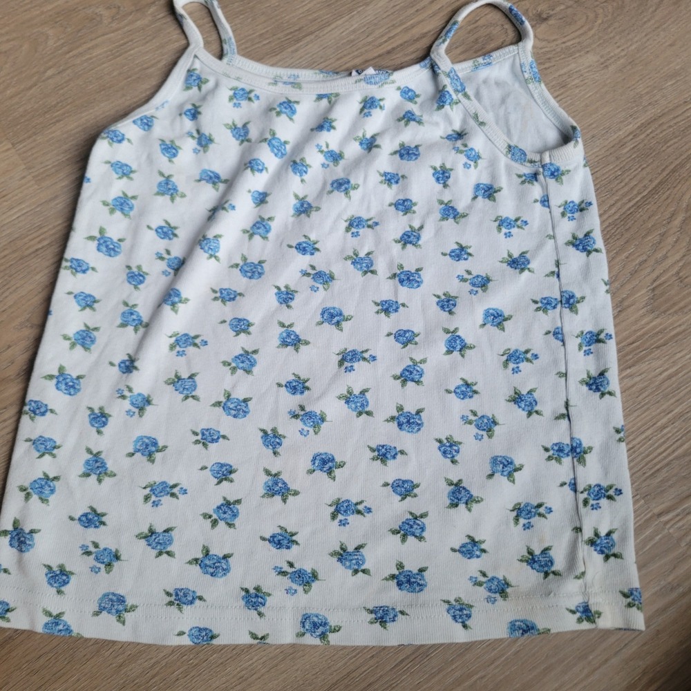 Old Navy Girls Camisole 10 White Blue Floral Cotton Cottagecore Tank Top